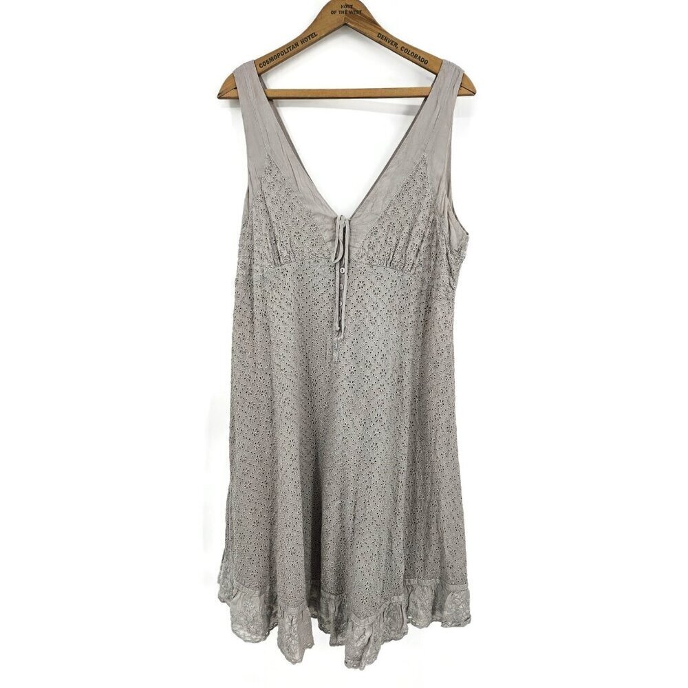 New Johnny Was Grey Eyelet Dress Womens XS Grey Sleeveless Rayon